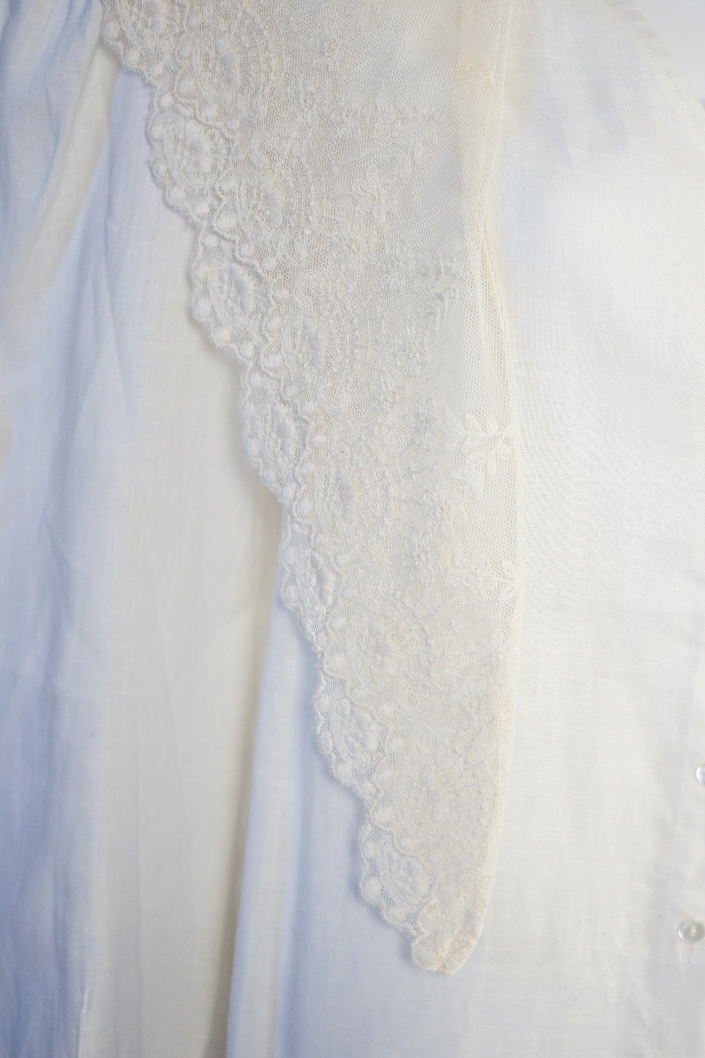 Two Ralph Lauren cotton blouses with lace detail, cream size 10, floral stripe size 8